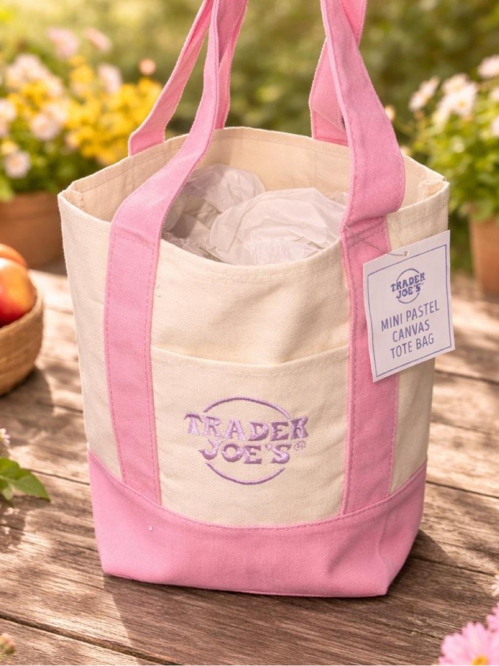 Trader Joe's Mini Pastel Canvas Tote Bag Pink